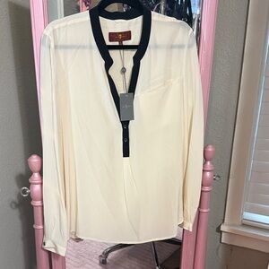 7 For All Mankind Silk Cream Blouse with Black Accents
